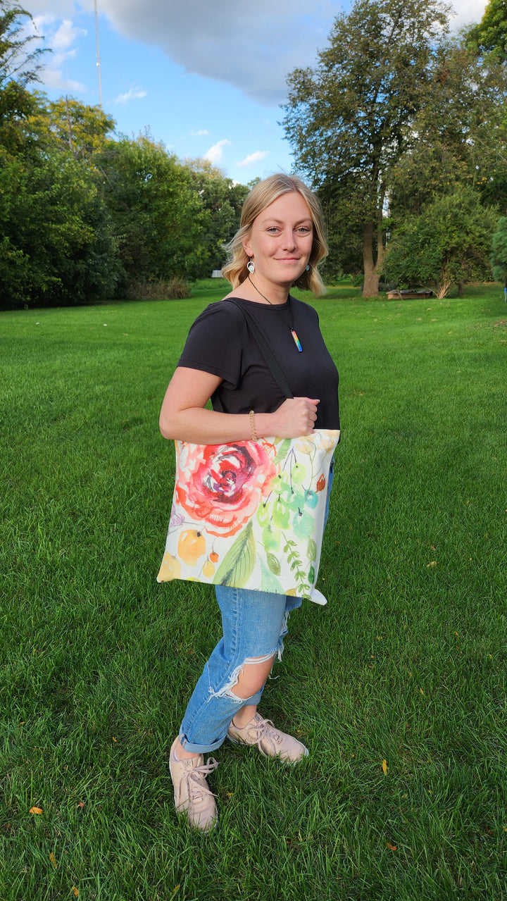 Floral Bouquet Tote Bag (White)