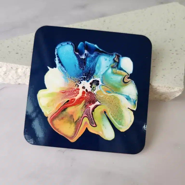 Set of 4 Coaster Bundle - Bloom with Turquoise Background