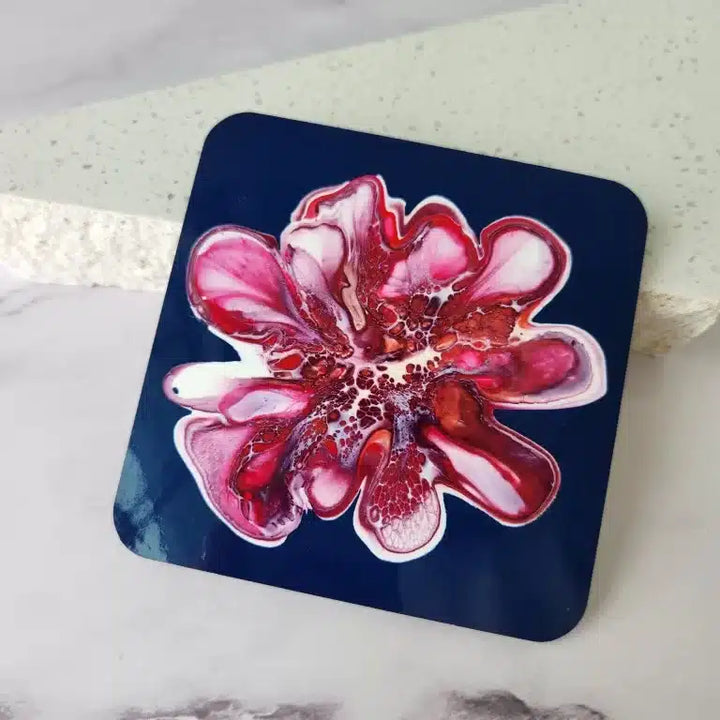 Set of 4 Coaster Bundle - Bloom with Turquoise Background